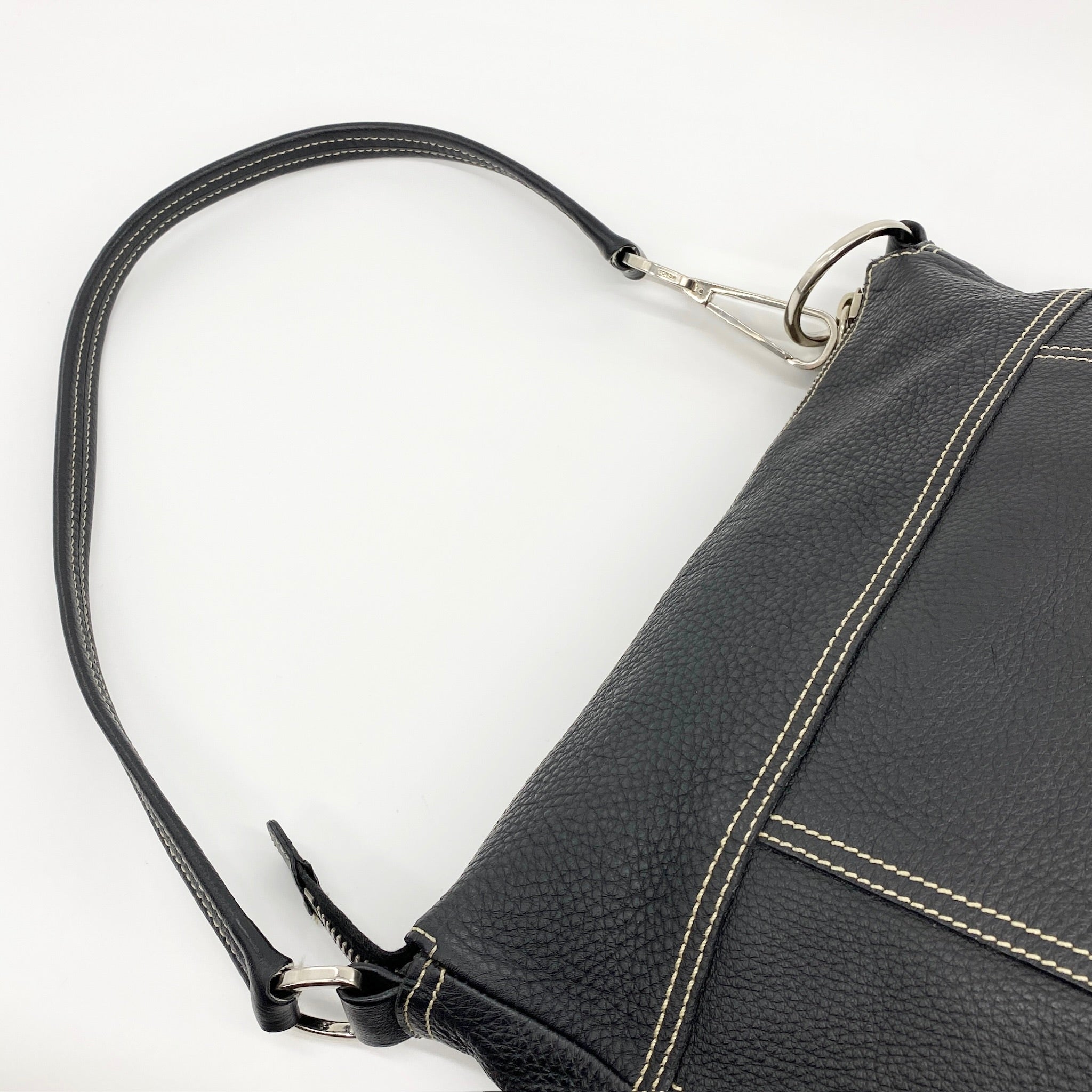 Leather Hobo Shoulder Bag Black