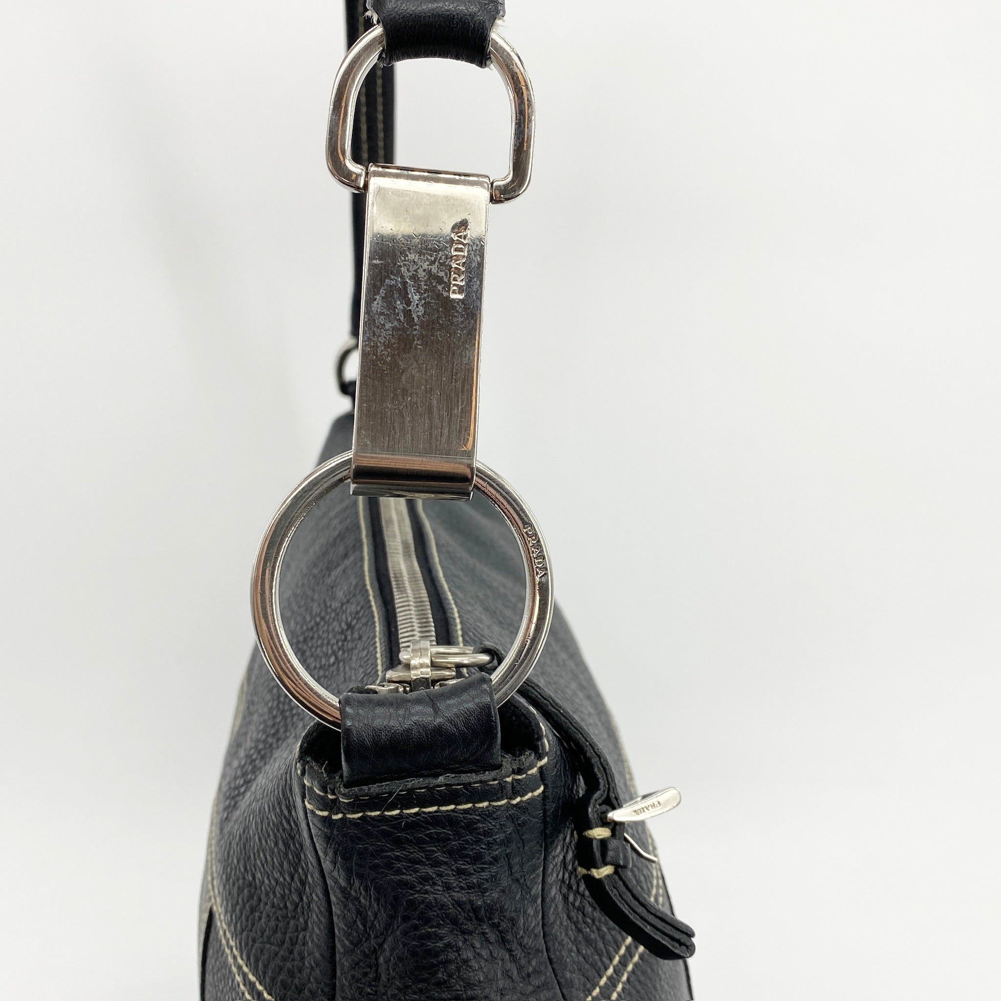 Leather Hobo Shoulder Bag Black