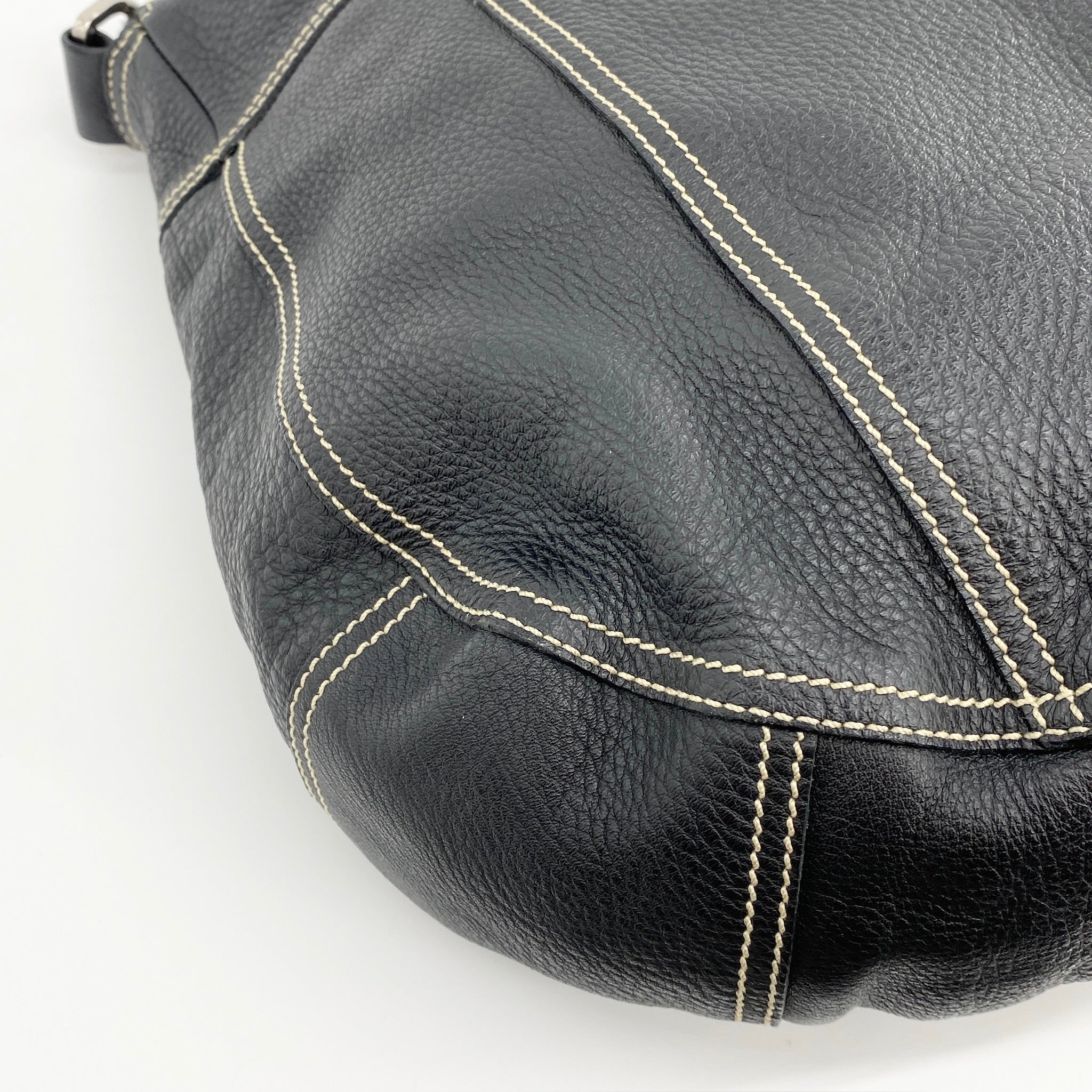 Leather Hobo Shoulder Bag Black