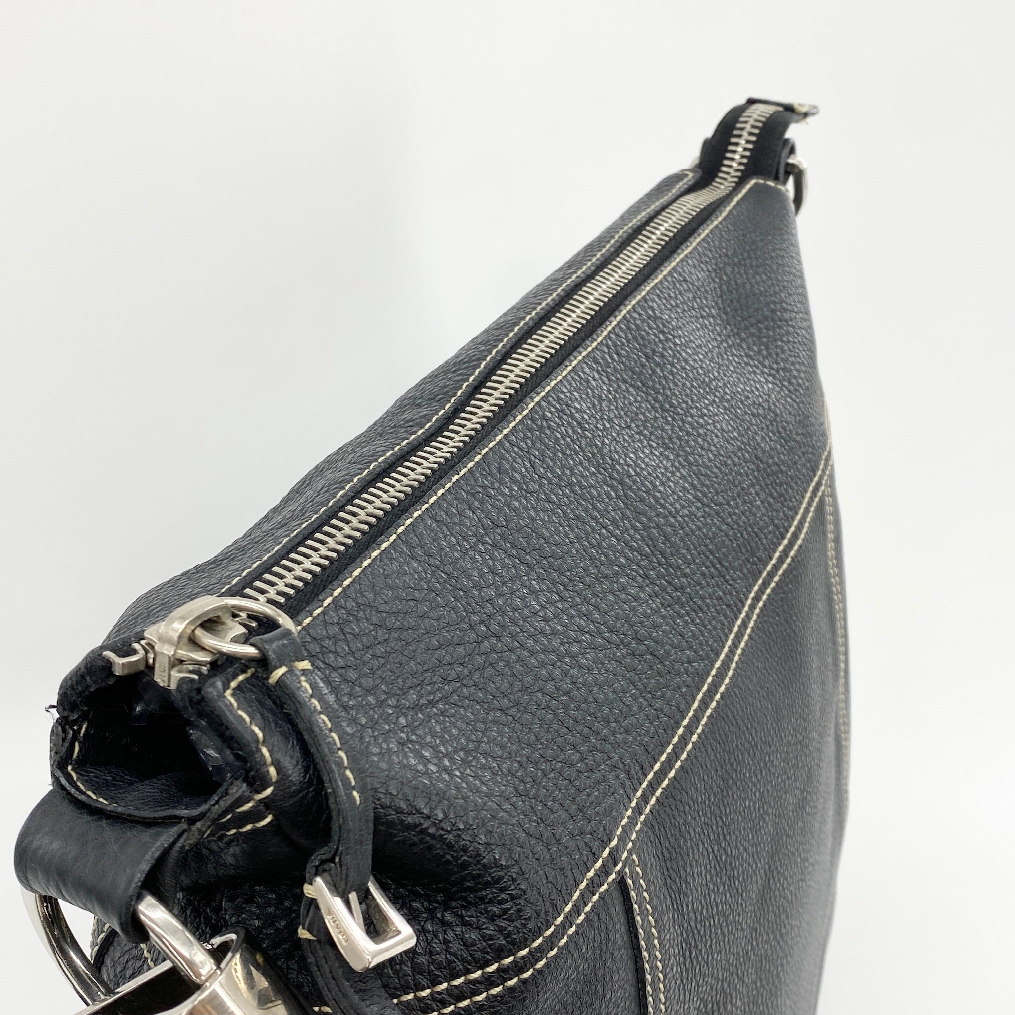 Leather Hobo Shoulder Bag Black