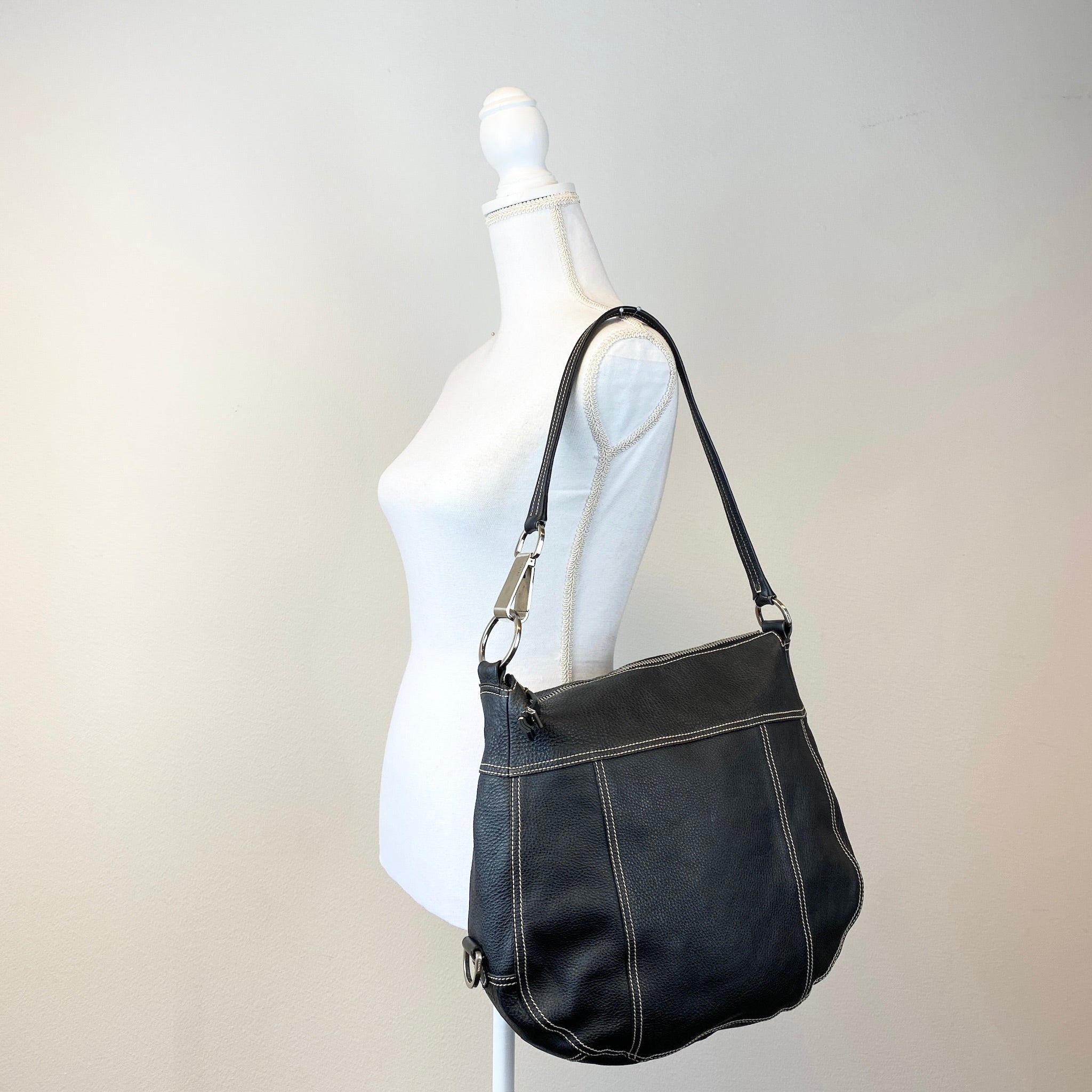 Leather Hobo Shoulder Bag Black