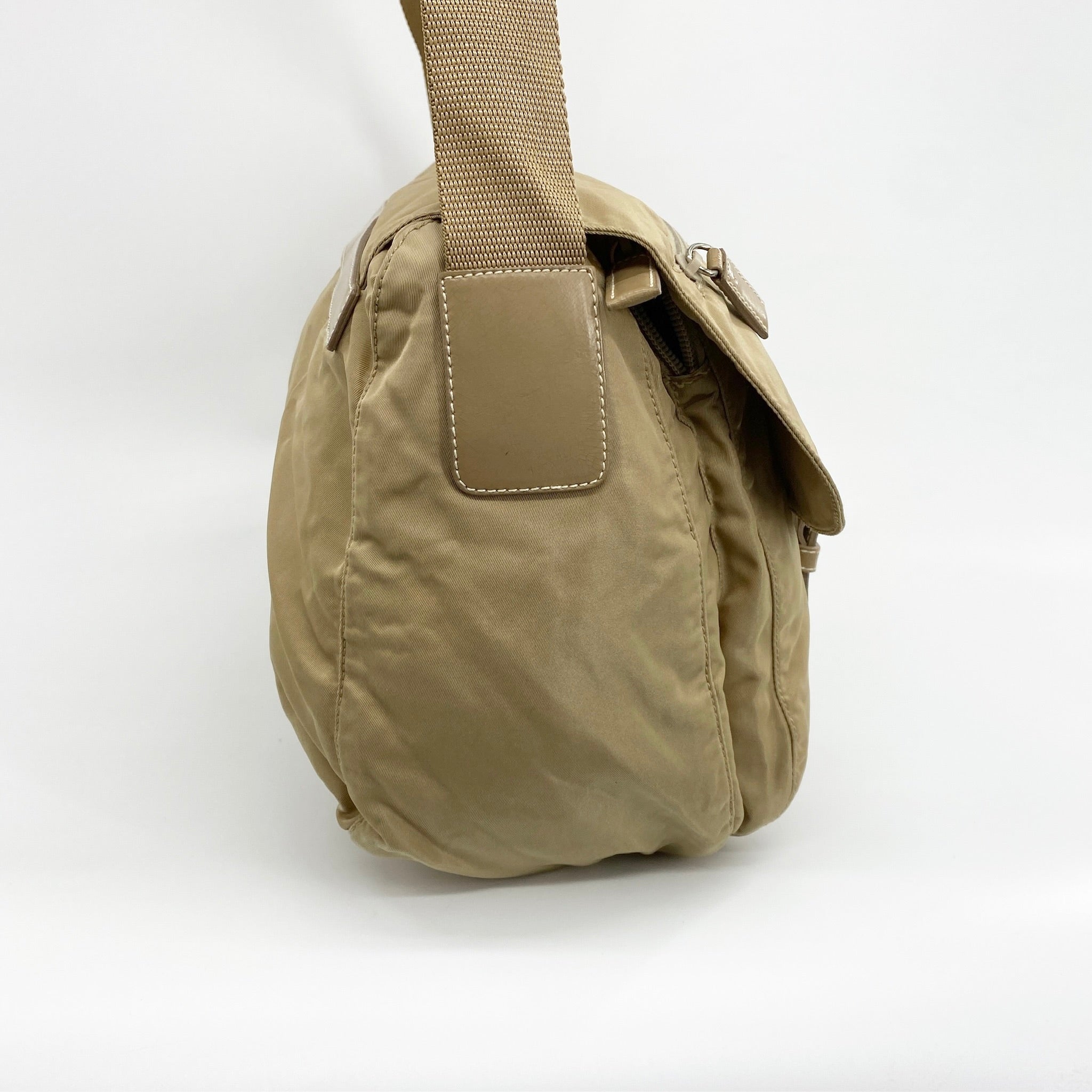 Nylon Messenger Large Crossbody Beige