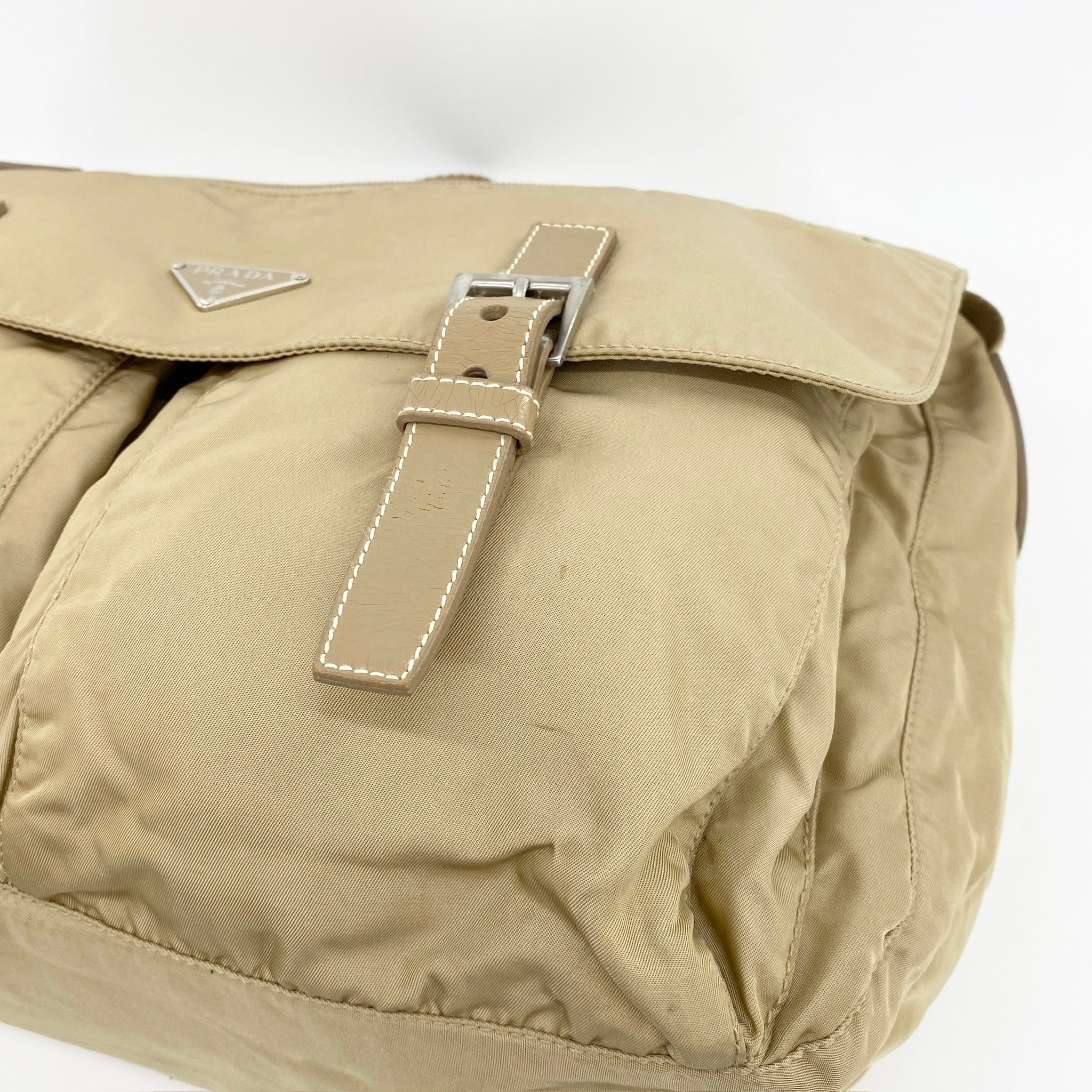 Nylon Messenger Large Crossbody Beige