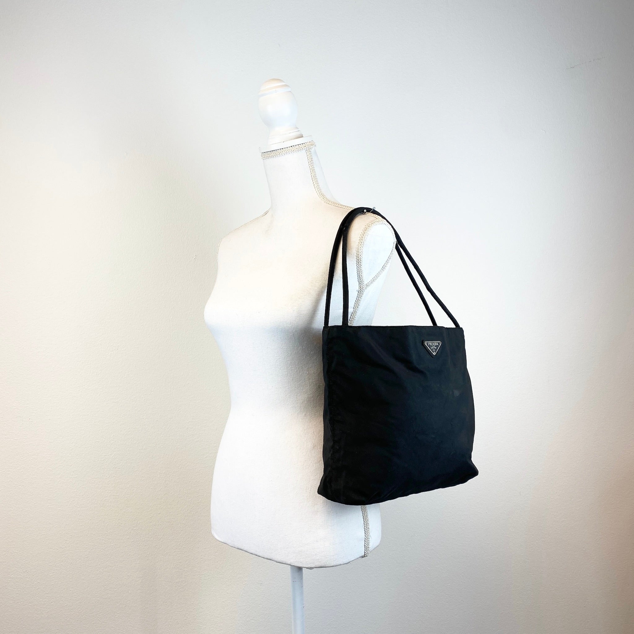 Nylon Small Tote Shoulder Bag Black