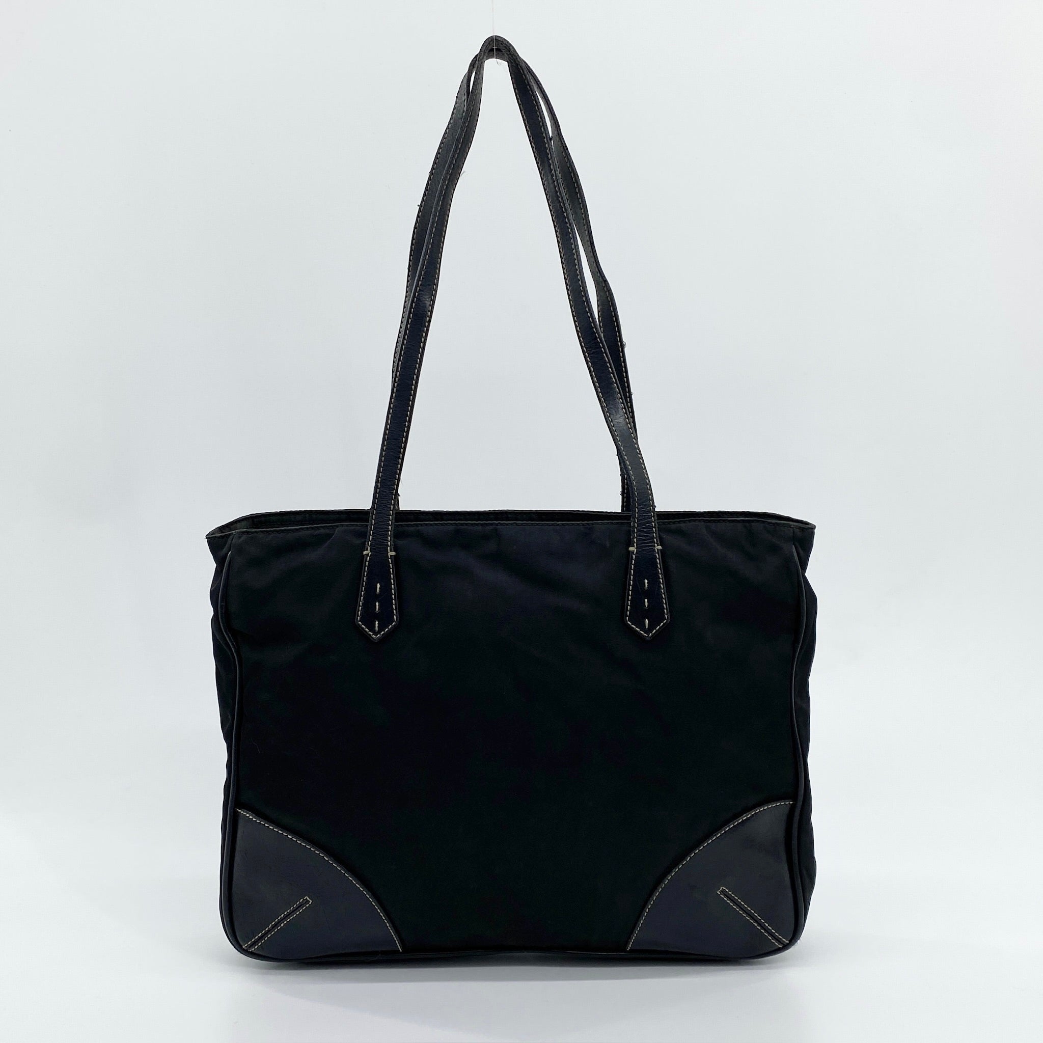 Nylon Leather Tote Black