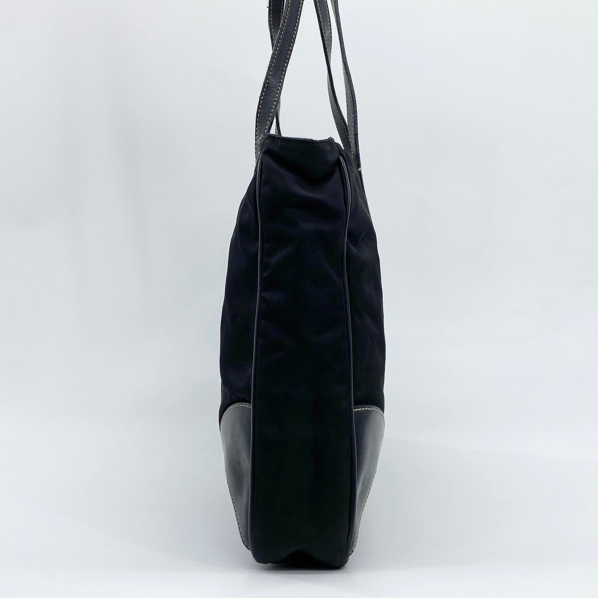 Nylon Leather Tote Black