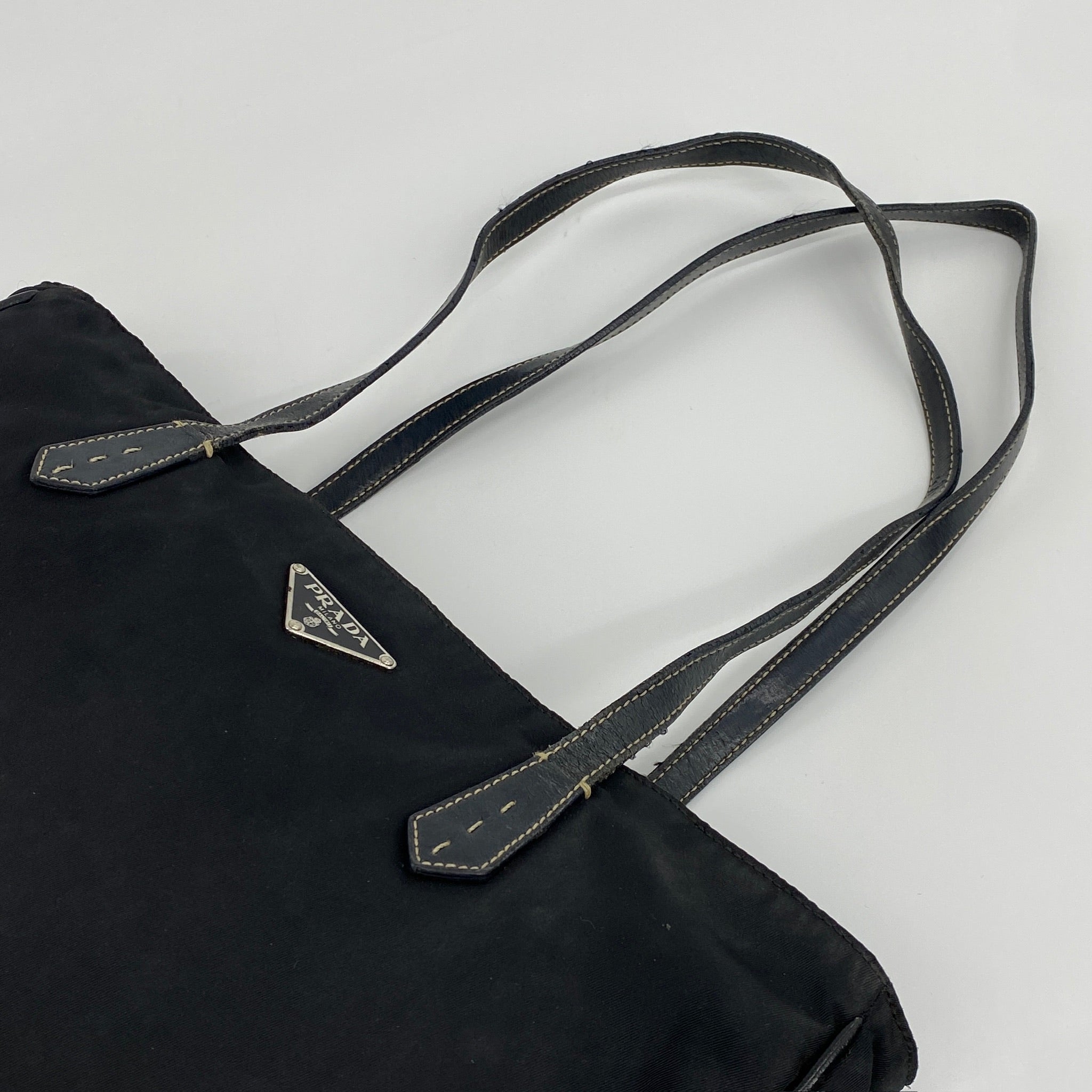 Nylon Leather Tote Black