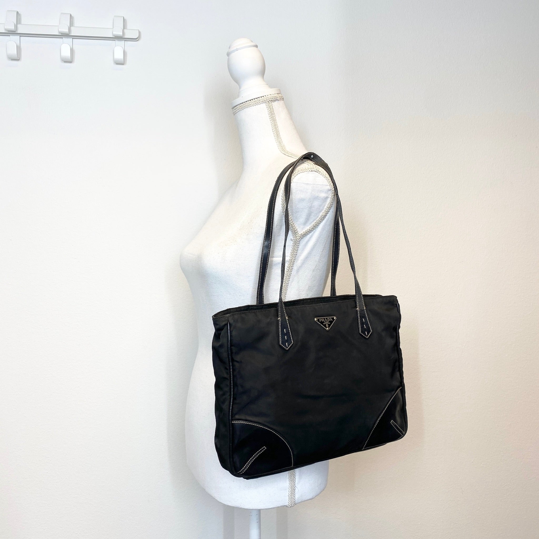 Nylon Leather Tote Black