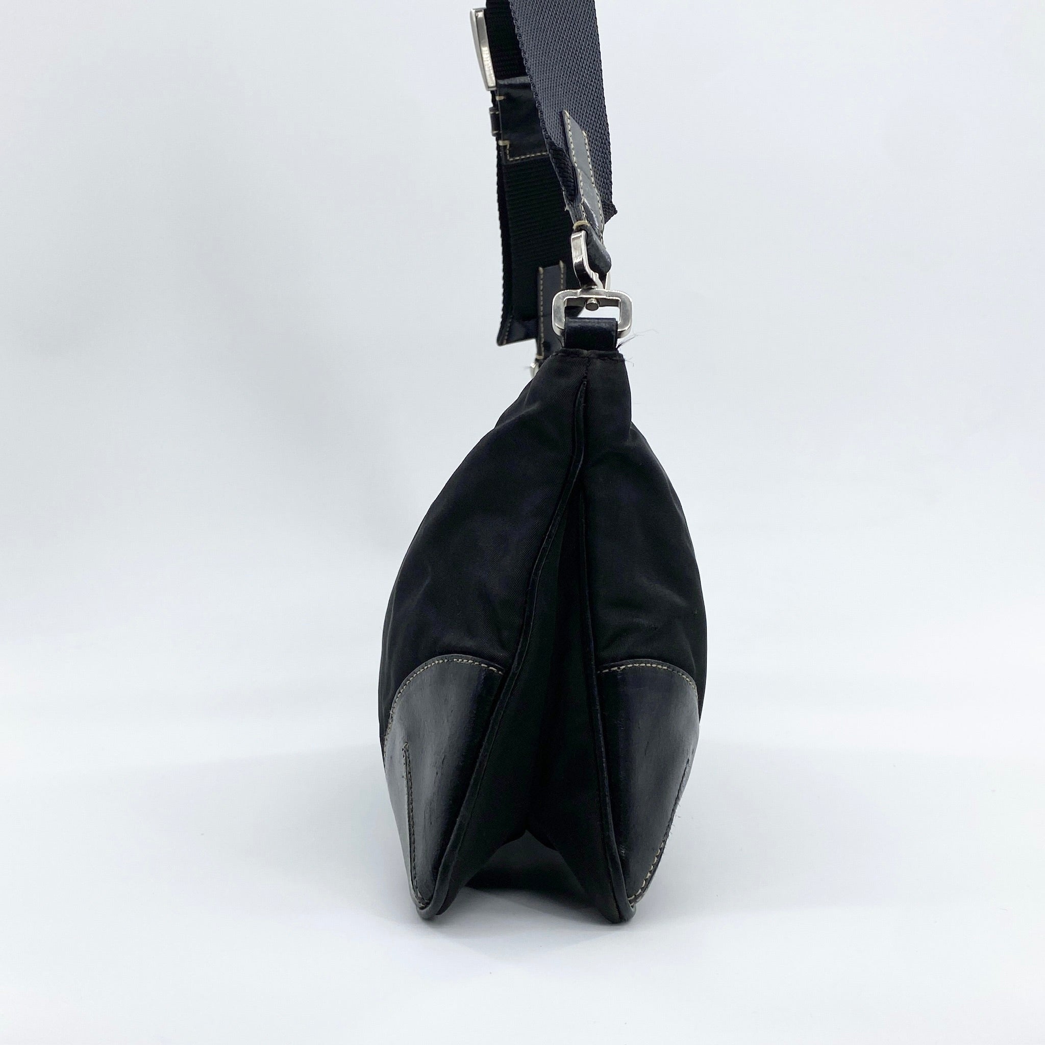 Nylon Leather Shoulder Bag Black