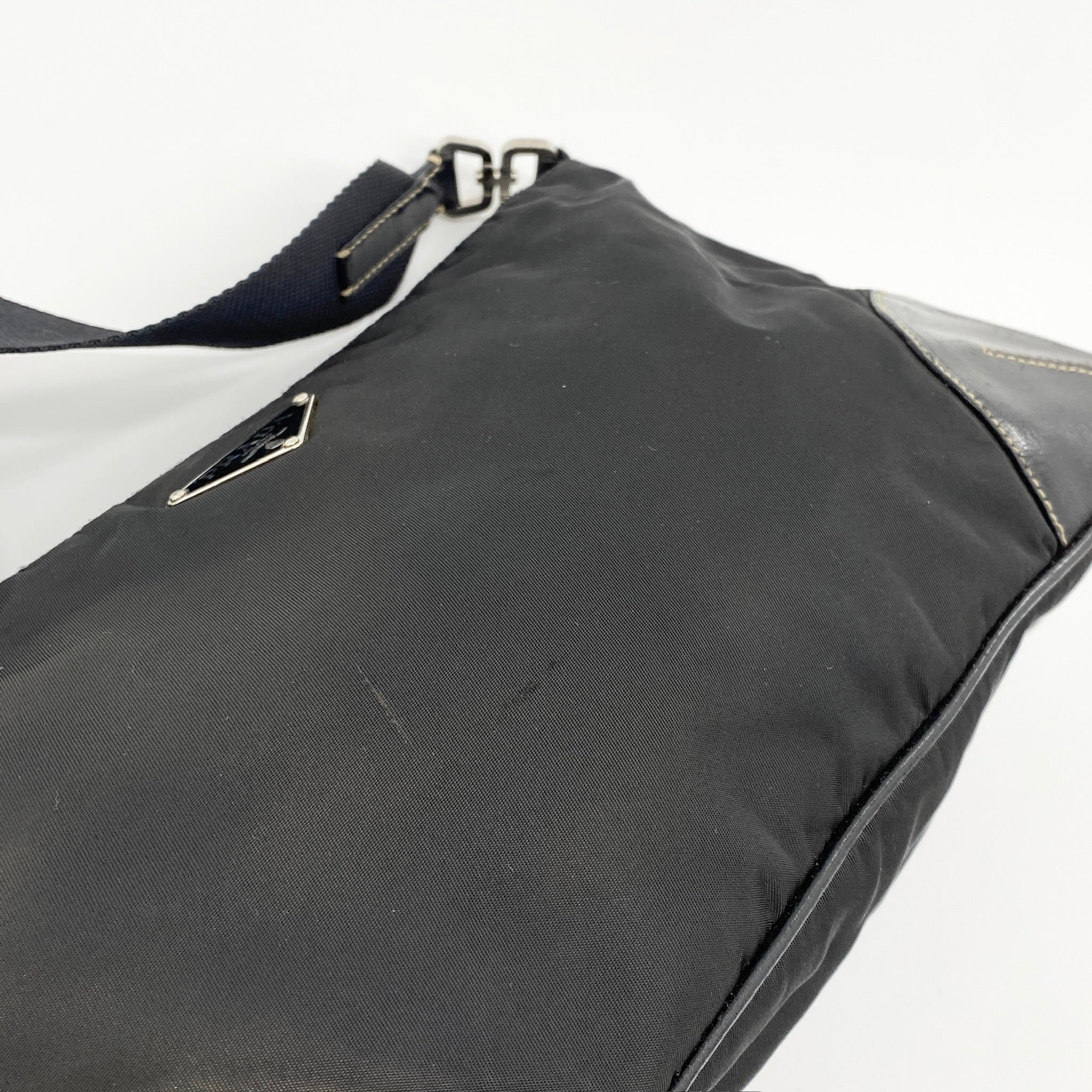 Nylon Leather Shoulder Bag Black