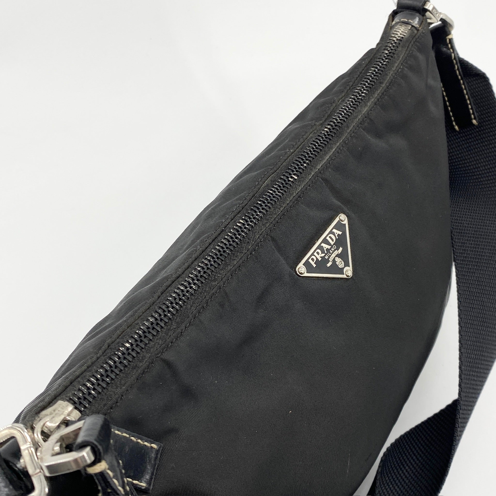 Nylon Leather Shoulder Bag Black