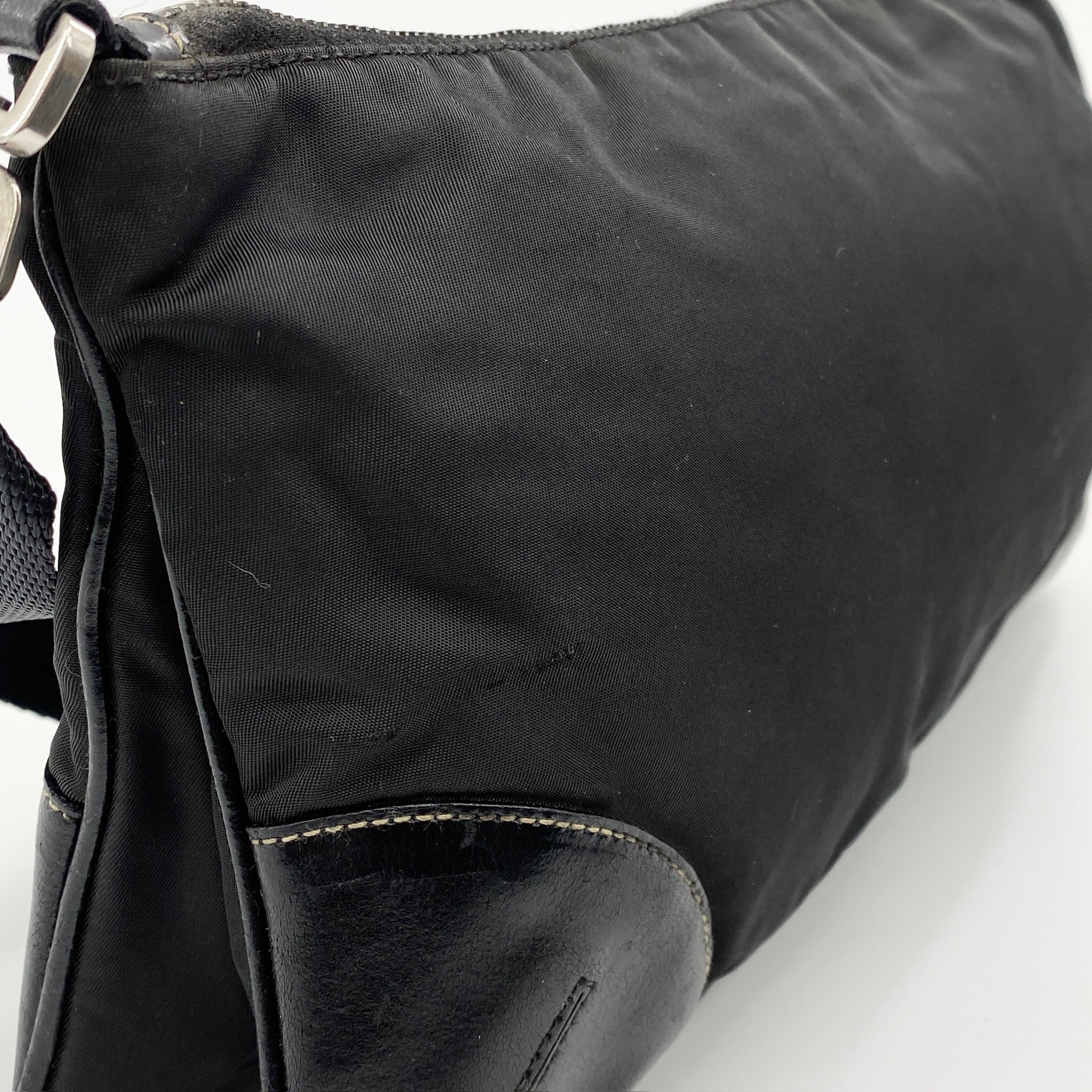 Nylon Leather Shoulder Bag Black