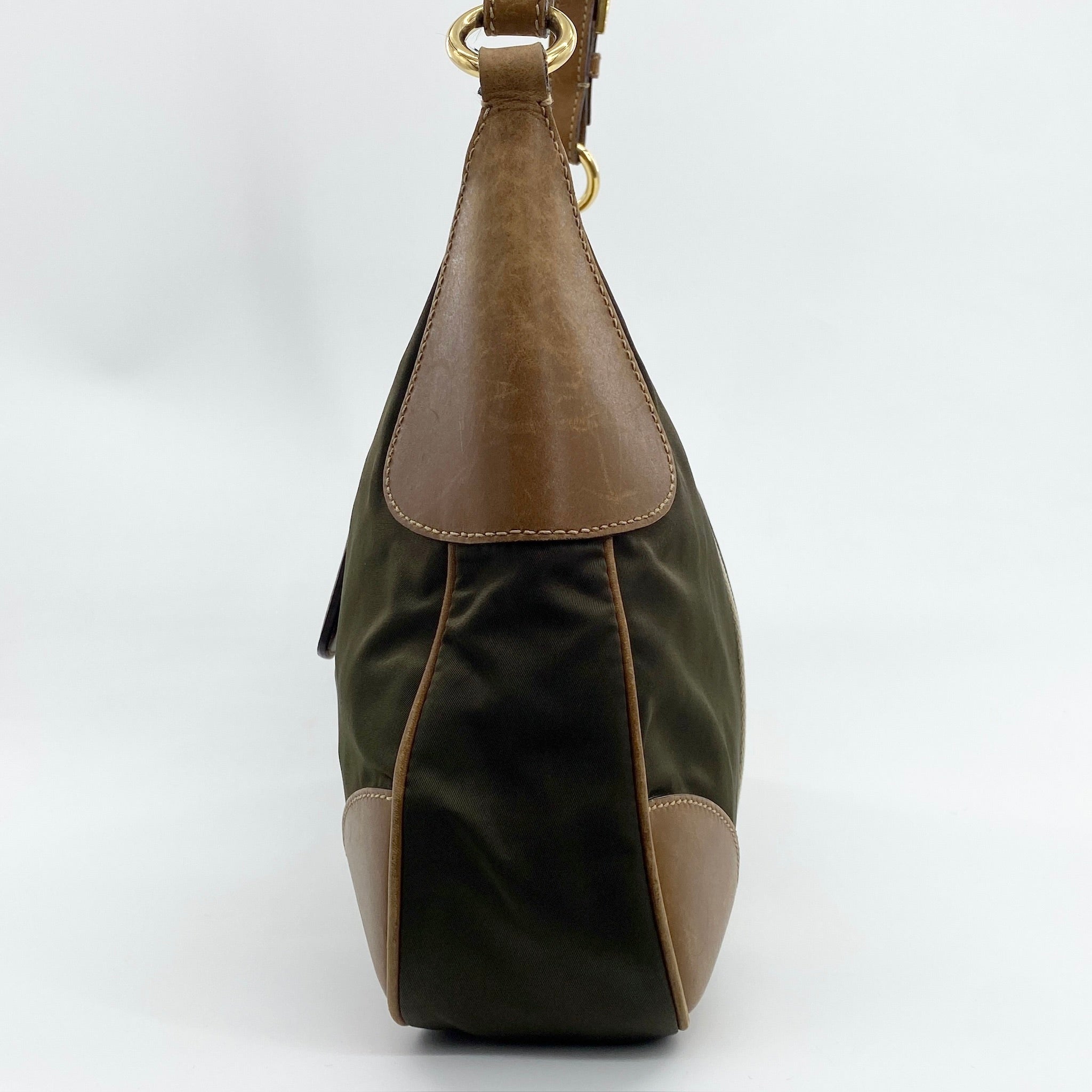 Nylon Shoulder Bag Green Brown