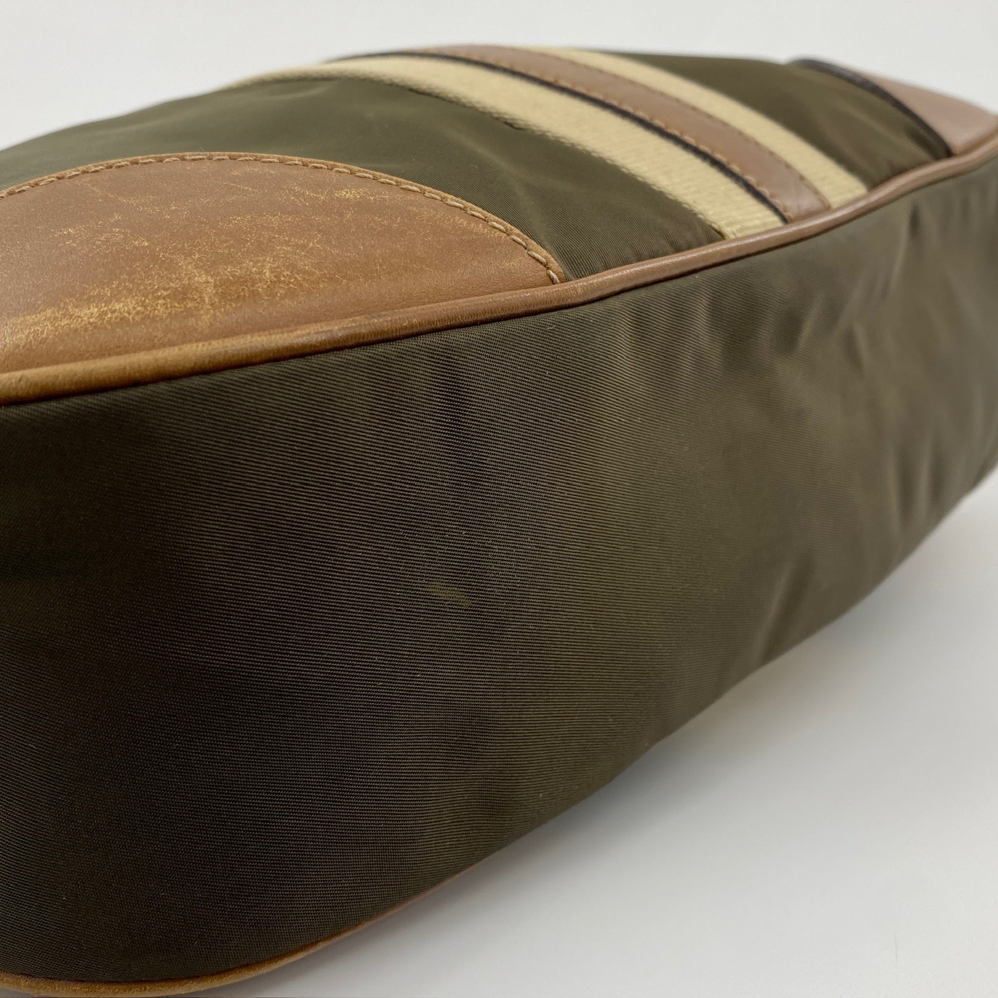 Nylon Shoulder Bag Green Brown