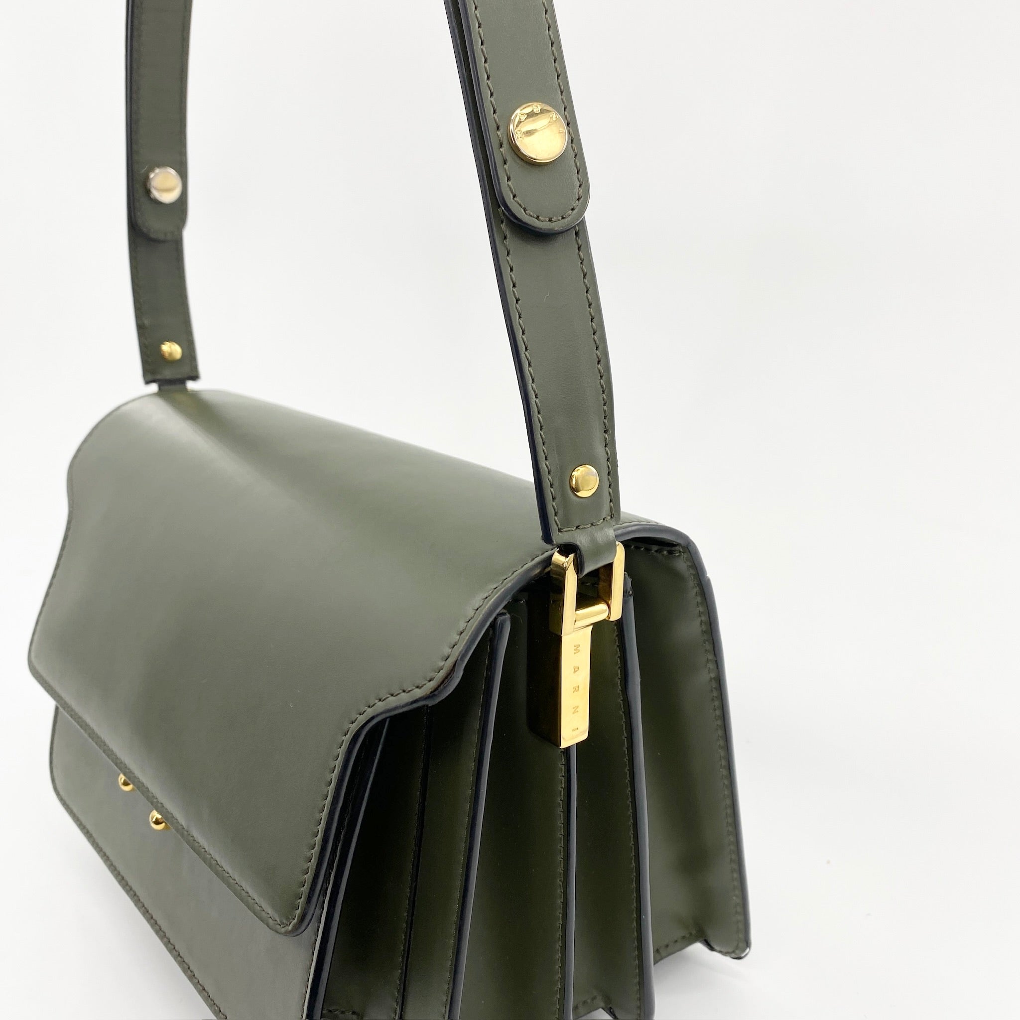 Leather Trunk Bag Medium Olive Green