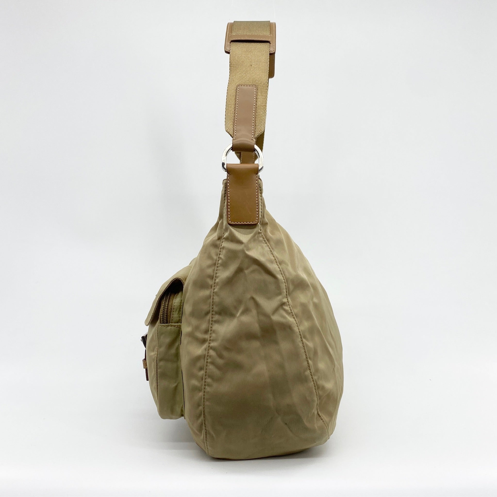 Nylon Hobo Shoulder Bag Beige