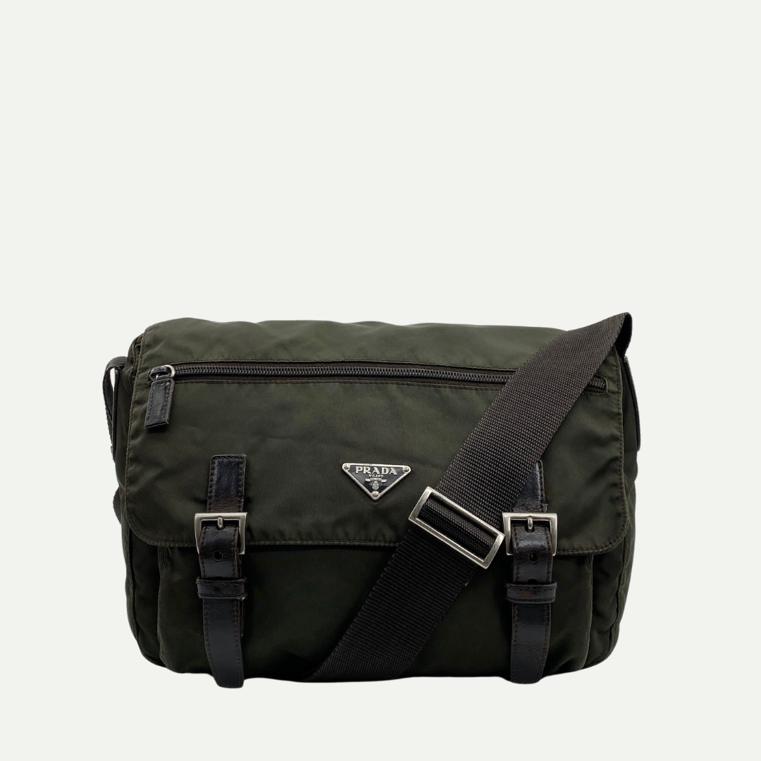 Nylon Messenger Medium Crossbody Dark Green