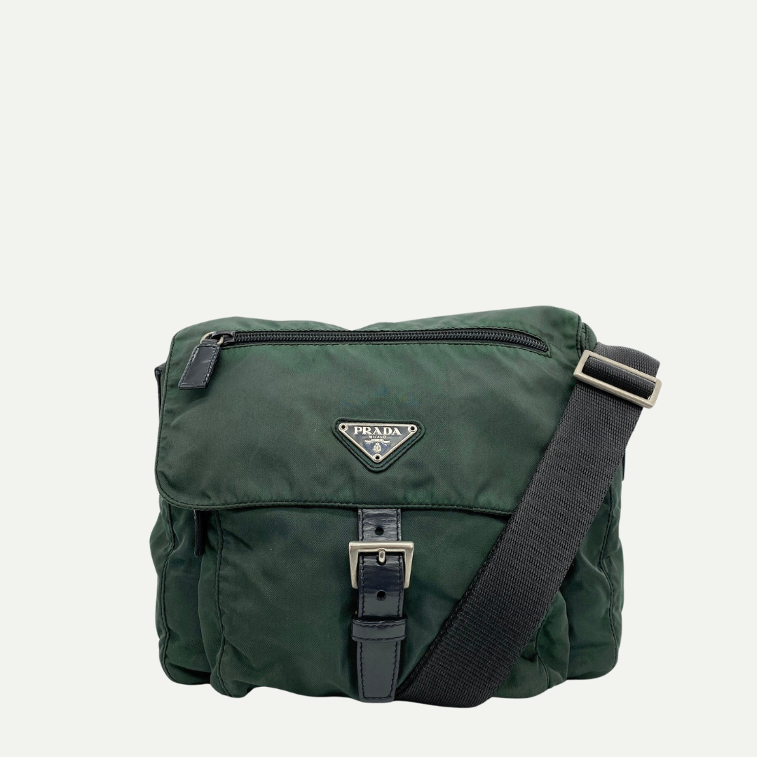 Nylon Messenger Small Crossbody Dark Green