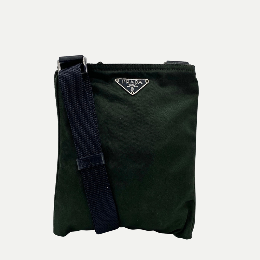 Nylon Flat Crossbody Bag Dark Green