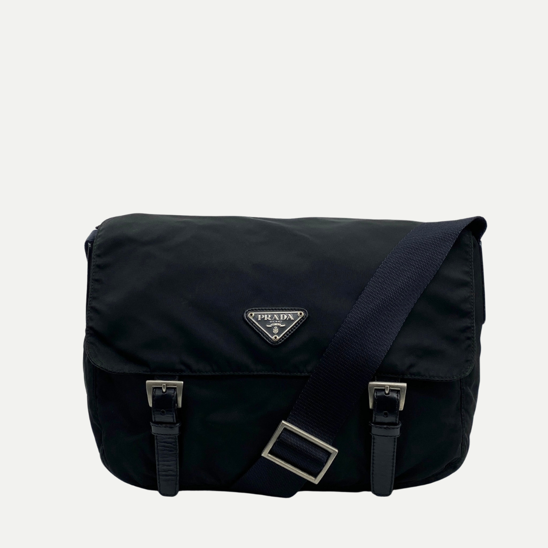 Nylon Messenger Medium Crossbody Black