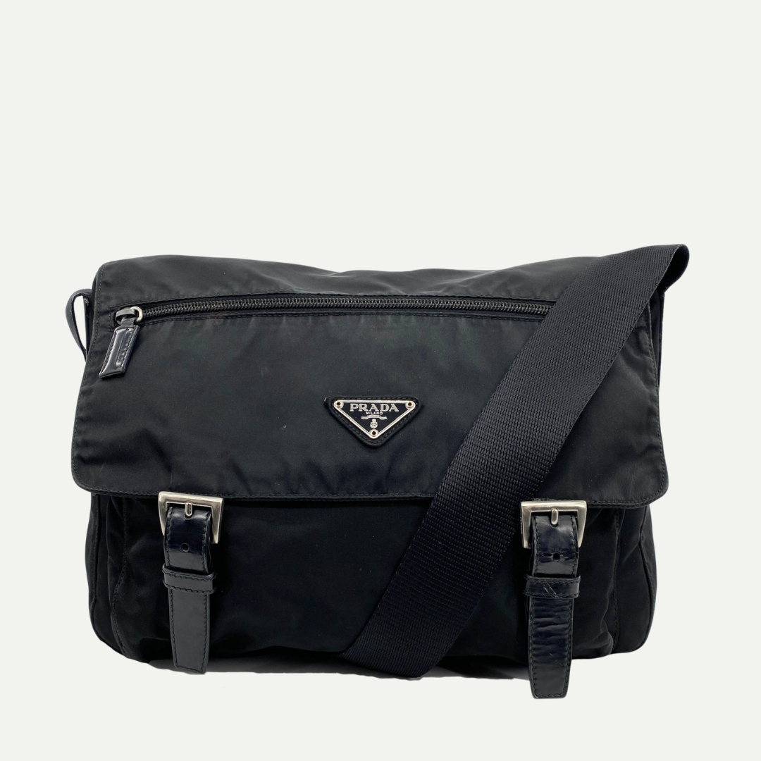 Nylon Messenger Medium Crossbody Black