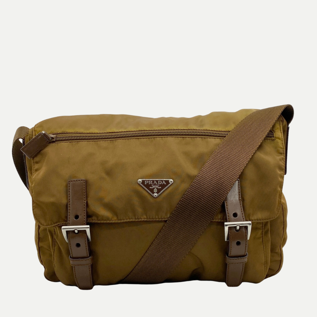 Nylon Messenger Medium Crossbody Brown