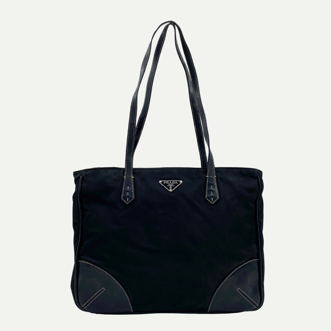 Nylon Leather Tote Black