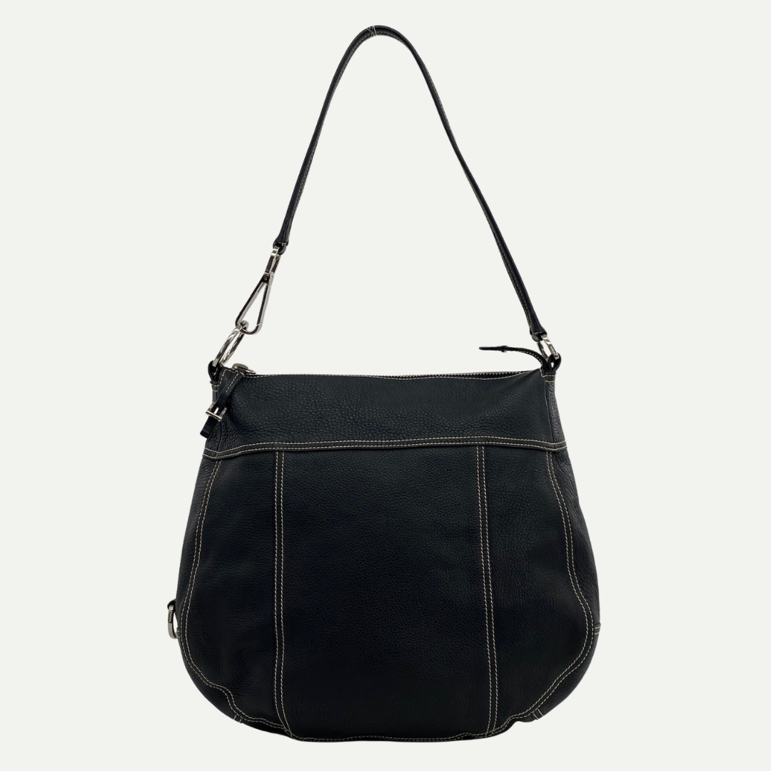 Leather Hobo Shoulder Bag Black