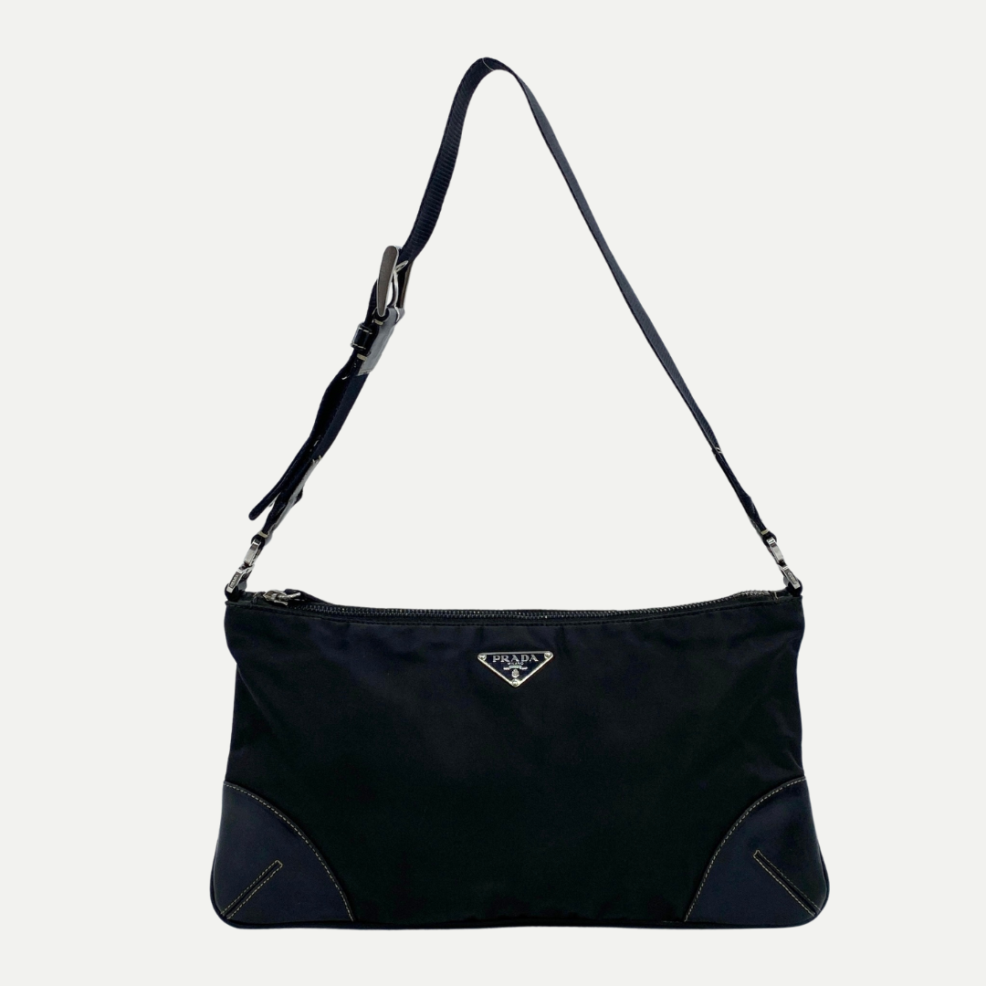 Nylon Leather Shoulder Bag Black