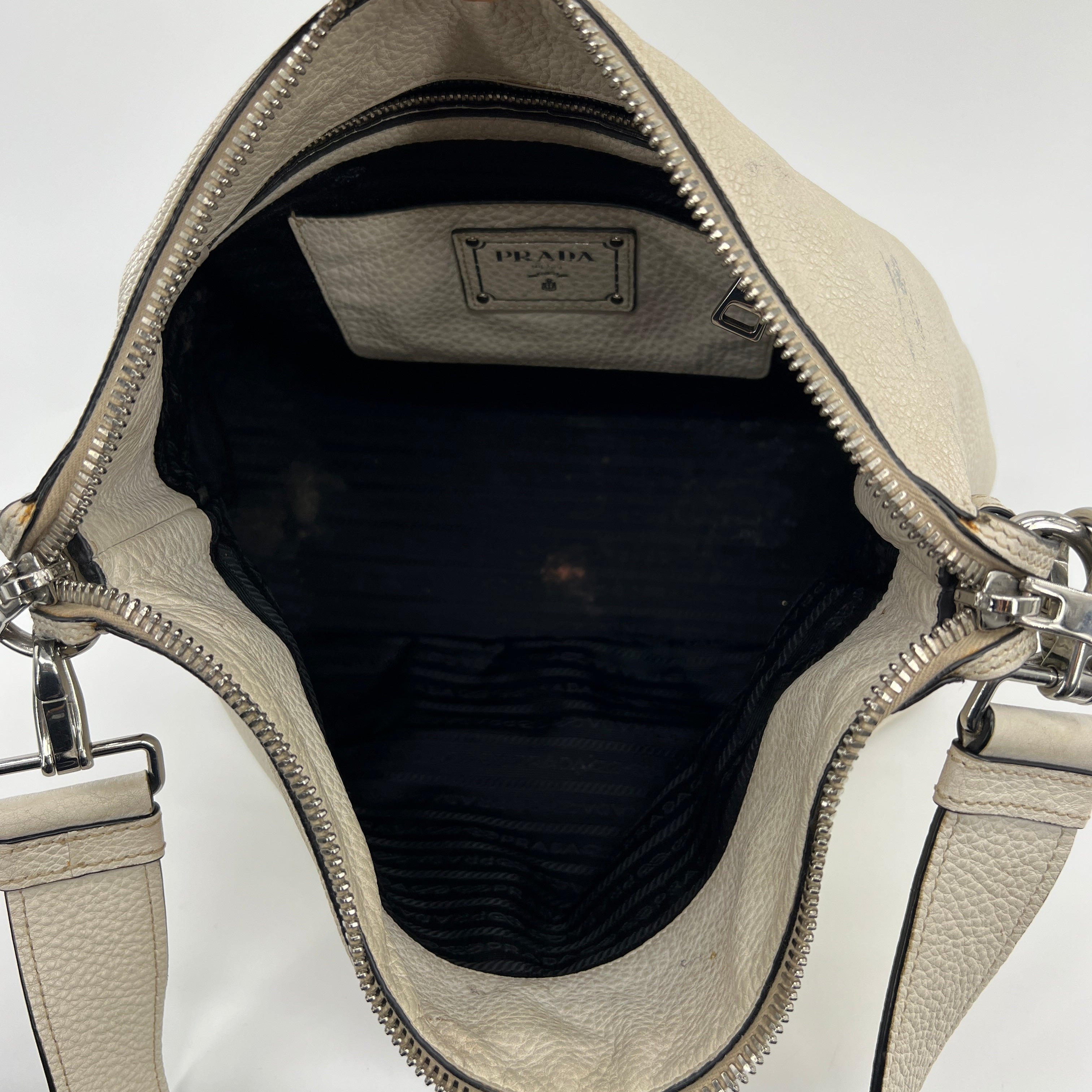 Leather Hobo Shoulder Bag Off White