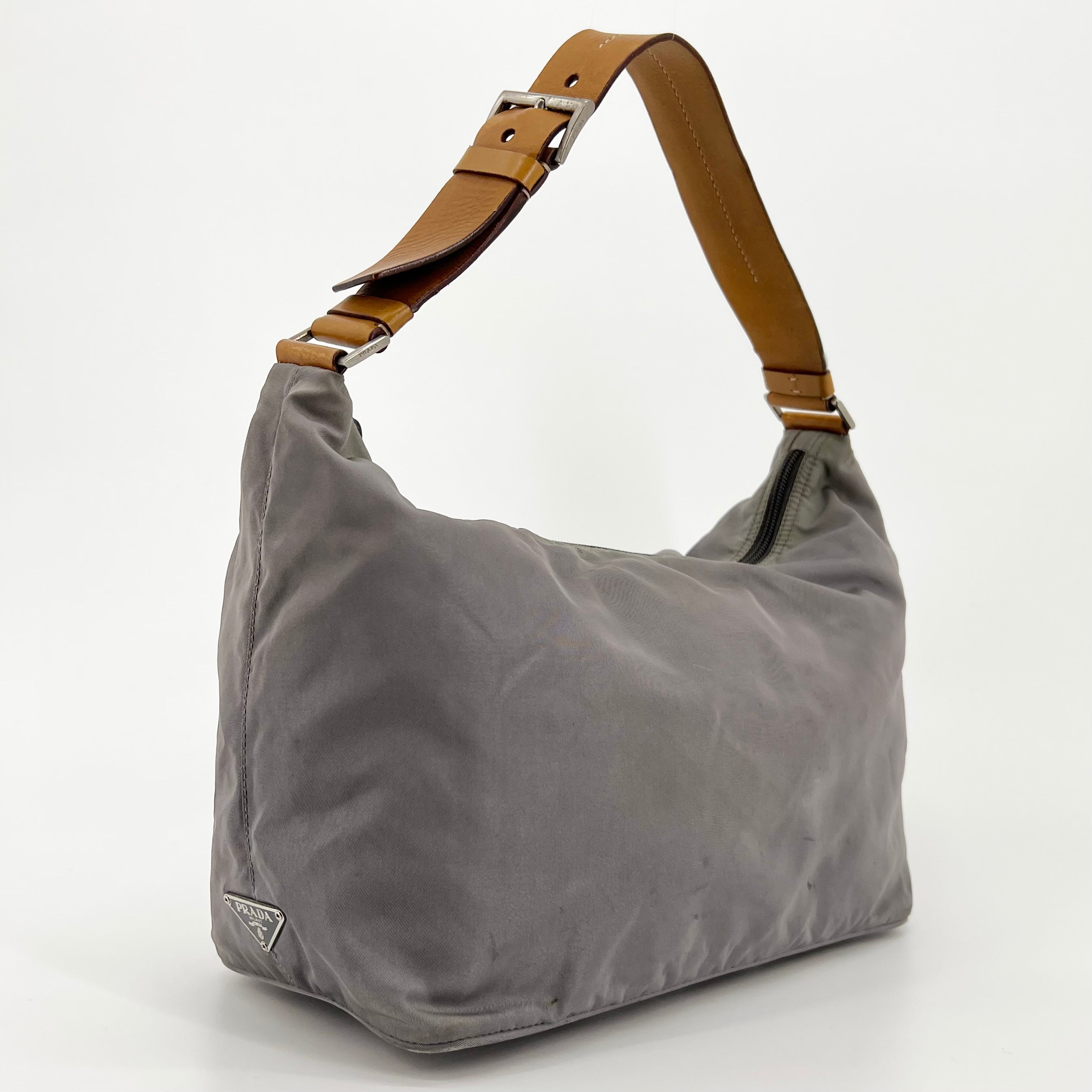 Nylon Hobo Shoulder Bag Grey - Vintage Luxuries