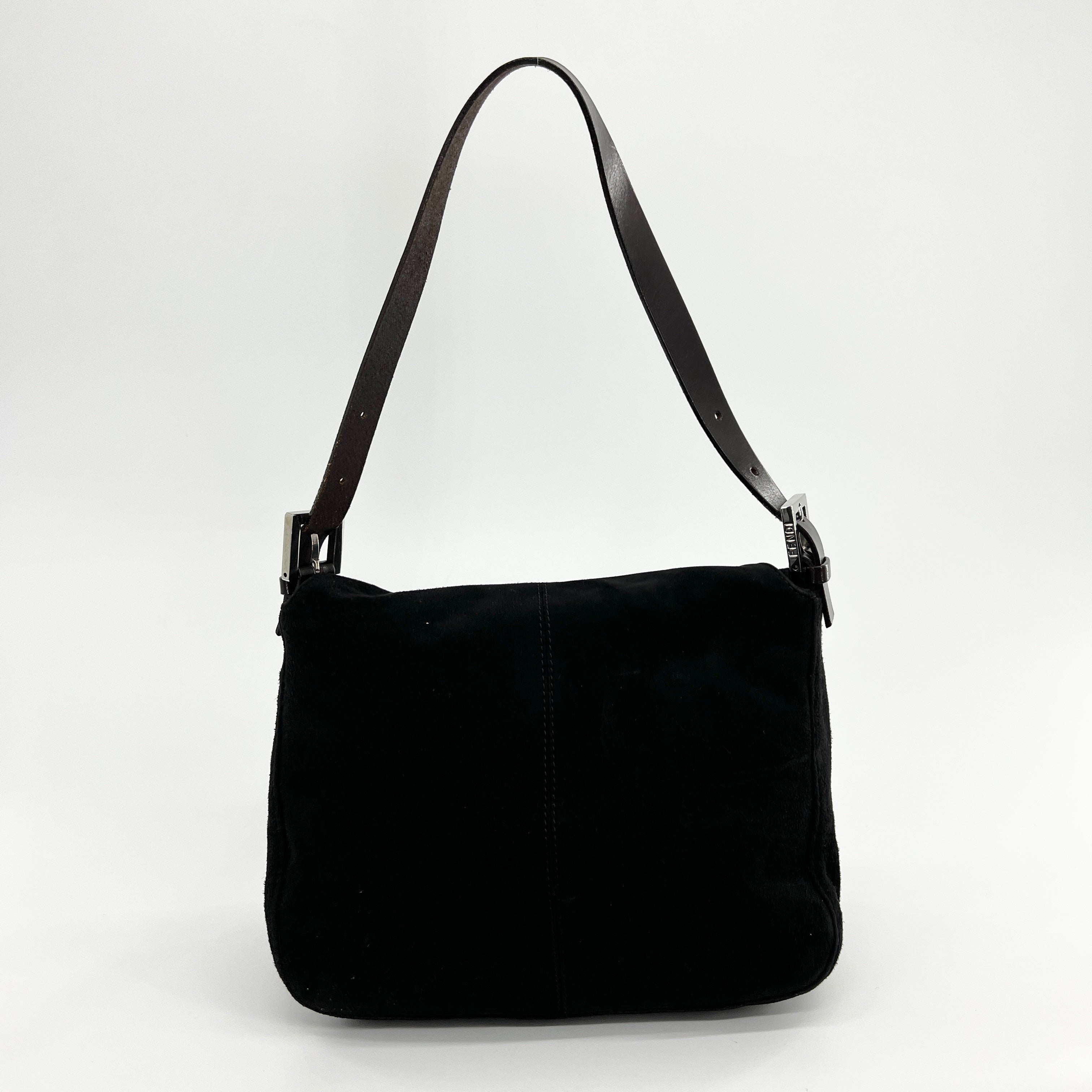 Suede Baguette Shoulder Bag Black