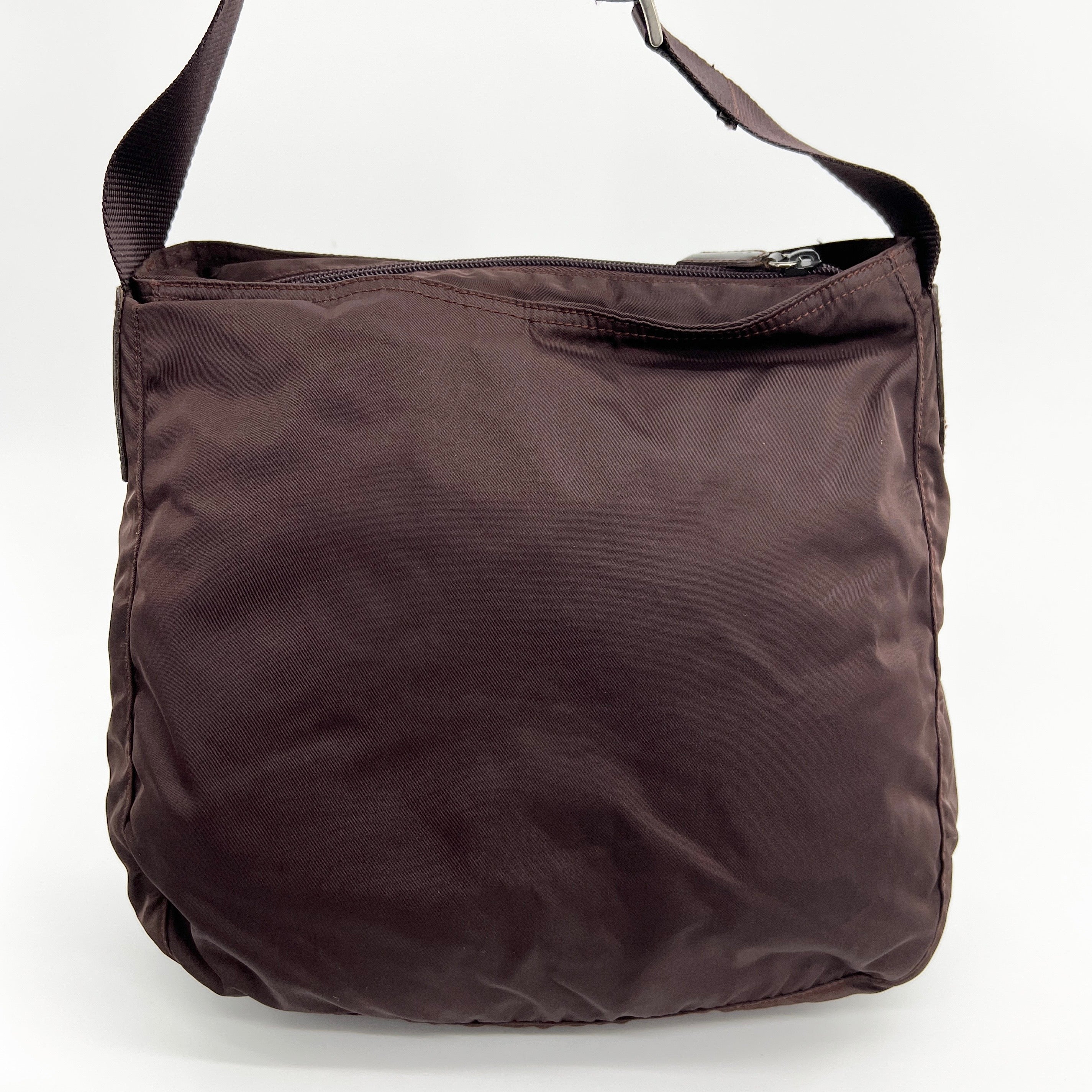 Nylon Crossbody Shoulder Bag Red Brown