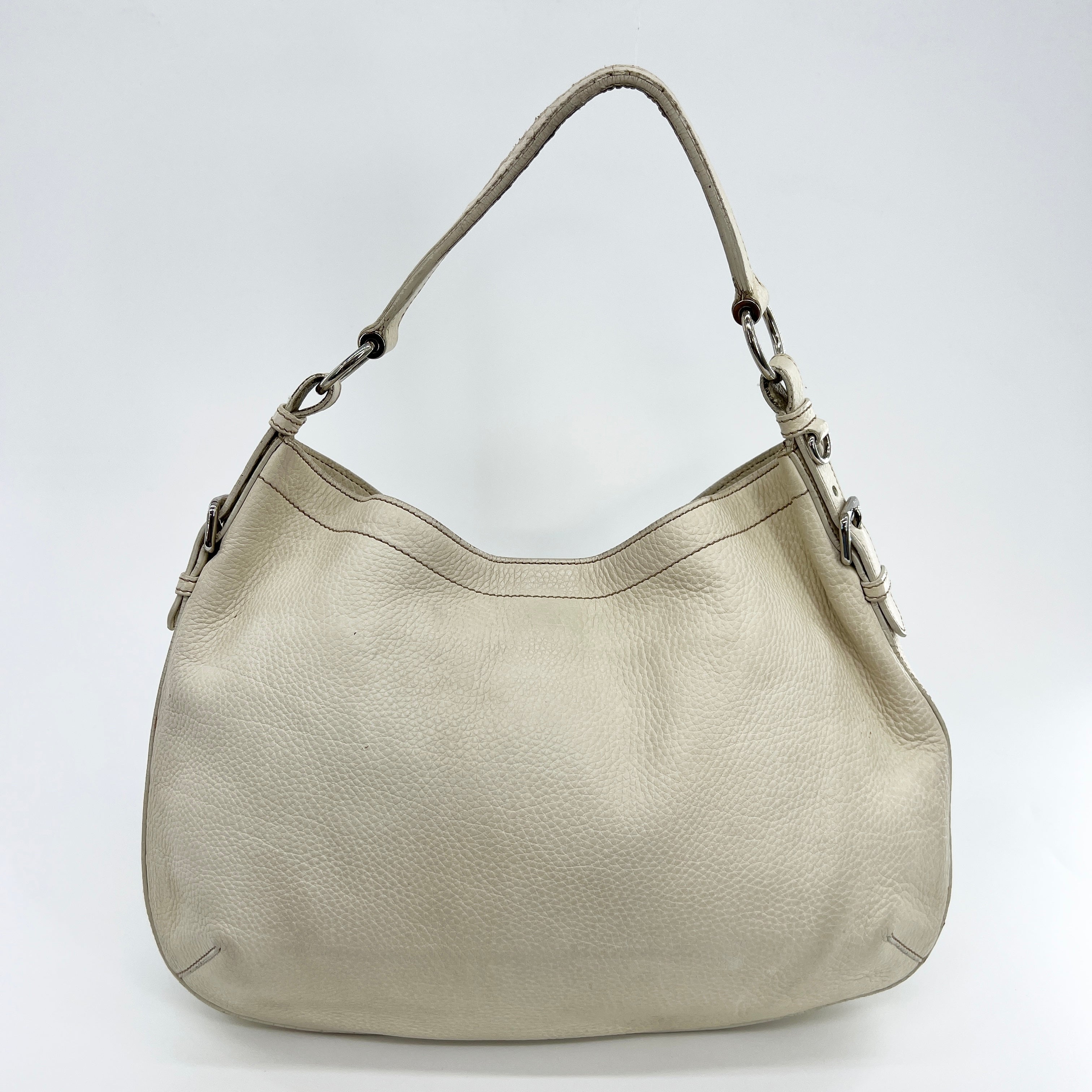 Leather Hobo Shoulder Bag Off White - Vintage Luxuries